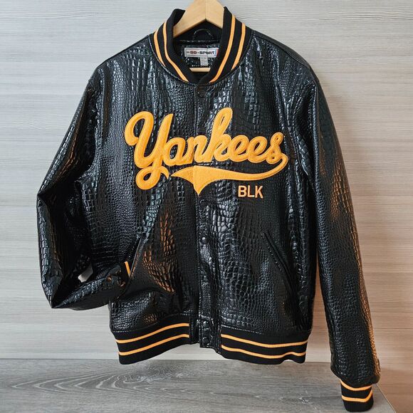 SD Sport NY Yankees Croc Style XL PU Leather Varsity Jacket Black Yellow MLB - Picture 4 of 16